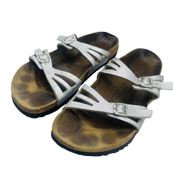 Birkenstock Birkis Size 40 US 9 Silver Moorea Granada Rhinestones Vegan 2 Strap - Picture 2 of 9